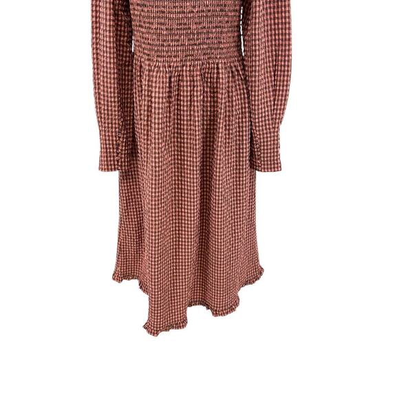 Scotch & Soda Smocked Seersucker Plaid Midi Dress Coral Pink‎ Size XL - Picture 12 of 15